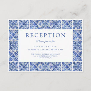 Modern Blue Tiles Wedding Reception Enclosure Card