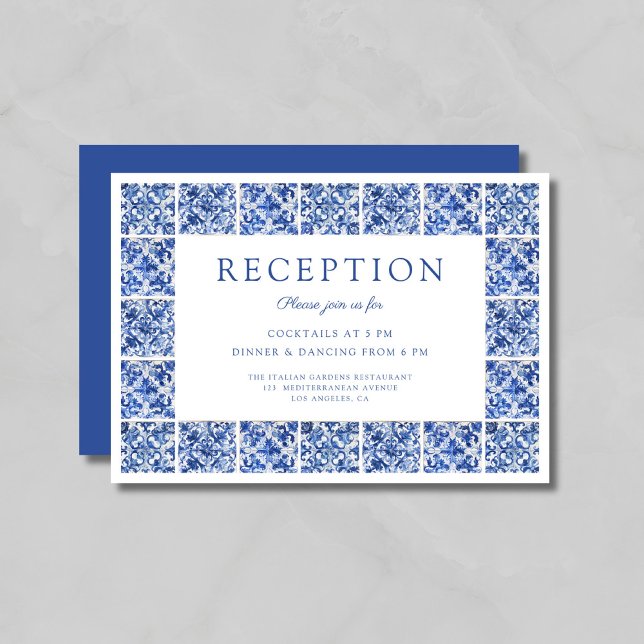 Modern Blue Tiles Wedding Reception Enclosure Card (Modern Blue Tiles Wedding Reception Enclosure Card)