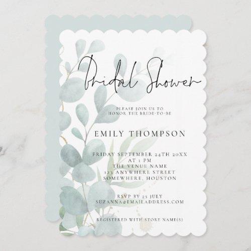 Modern Blue Tinted Eucalyptus Bridal Shower  Invitation