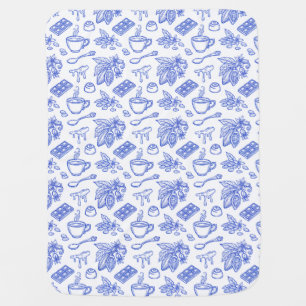 Modern Blue Toile Cacao and Chocolate Pattern Baby Blanket