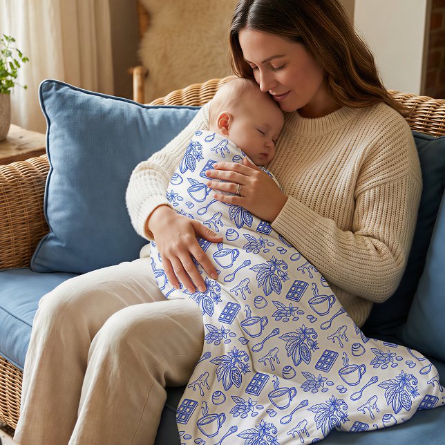 Modern Blue Toile Cacao and Chocolate Pattern Baby Blanket (Creator Uploaded)