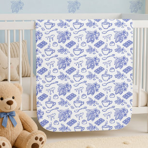 Modern Blue Toile Cacao and Chocolate Pattern Baby Blanket