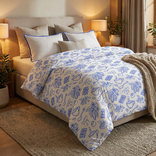 Modern Blue Toile Cacao and Chocolate Pattern Duvet Cover