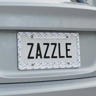 Modern Blue Toile Cacao and Chocolate Pattern License Plate Frame