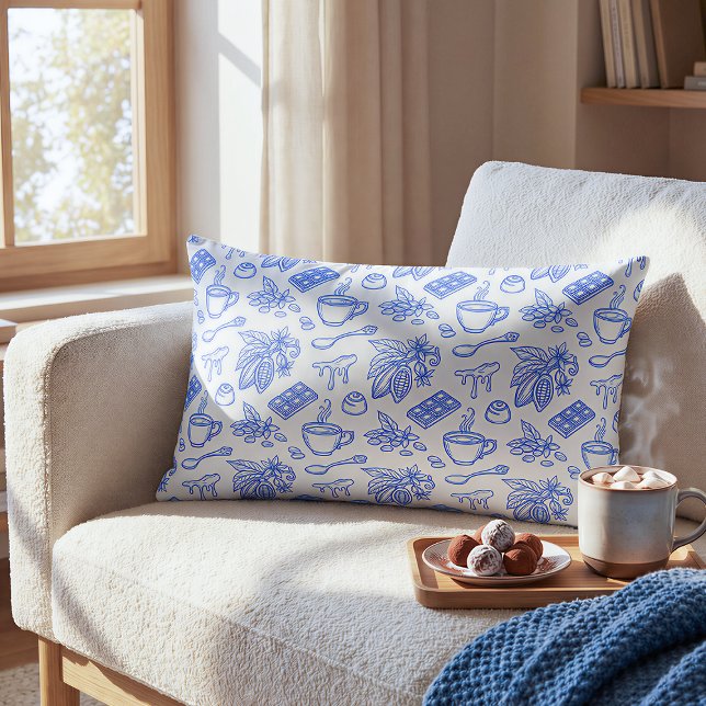 Modern Blue Toile Cacao and Chocolate Pattern Lumbar Pillow (Creator Uploaded)