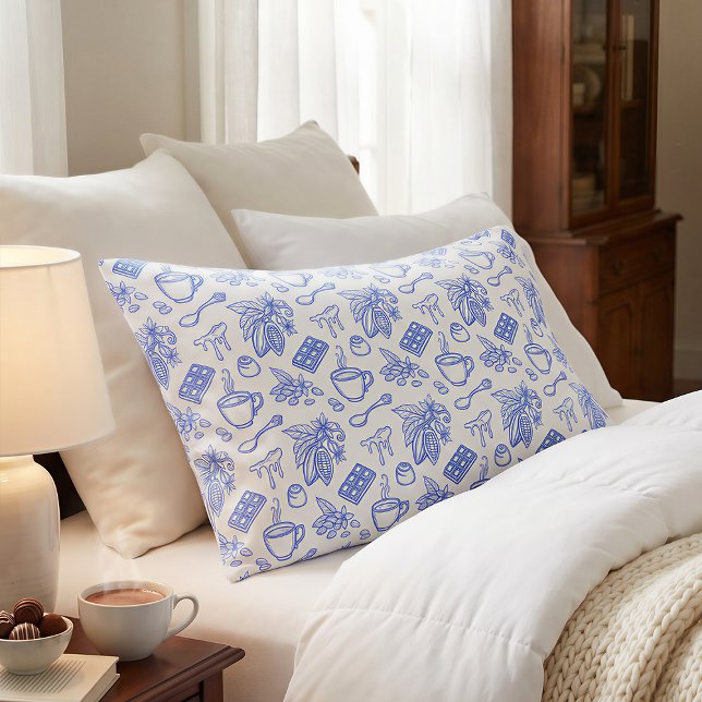 Modern Blue Toile Cacao and Chocolate Pattern Pillow Case (Creator Uploaded)