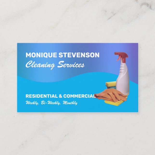 Modern blue tone cleaning service  business card (Front)