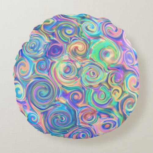 Modern Blue Tone Swirls Round Pillow