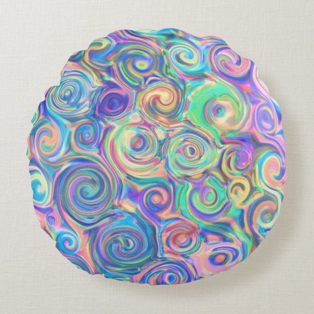 Modern Blue Tone Swirls Round Pillow (Front)