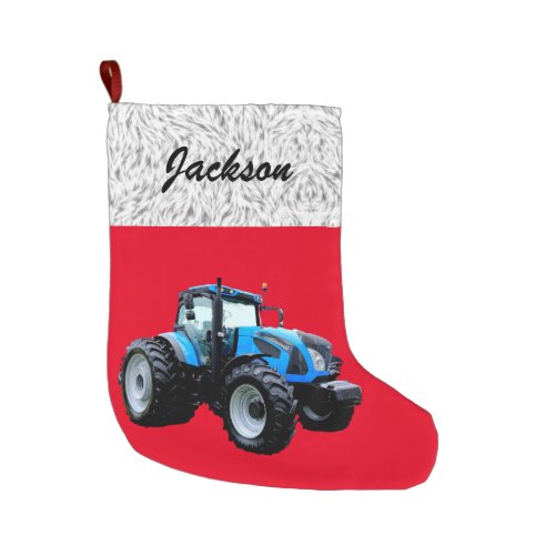 Modern Blue  Tractor  Large Christmas Stocking