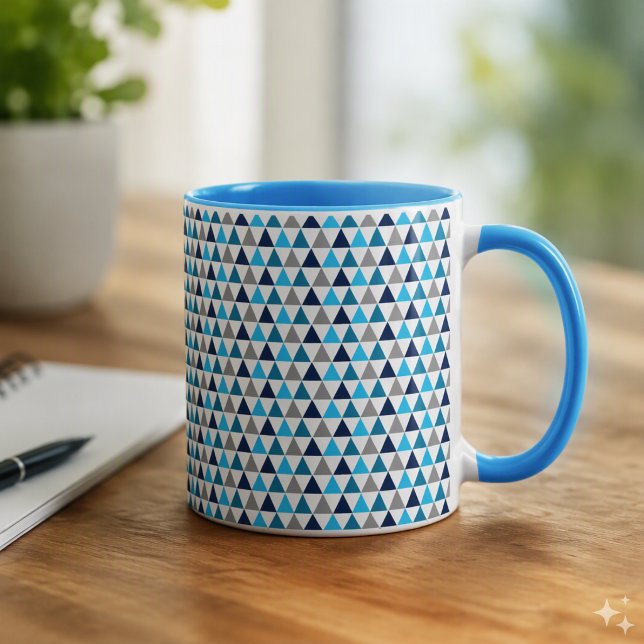 Modern Blue Triangles Geometric Mug (Creator Uploaded)