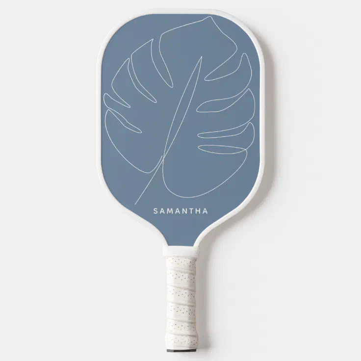 Modern Blue Tropical Leaf Line Drawing Name Pickleball Paddle Zazzle modern-blue-tropical-leaf-line-drawing-name-pickleball-paddle-zazzle