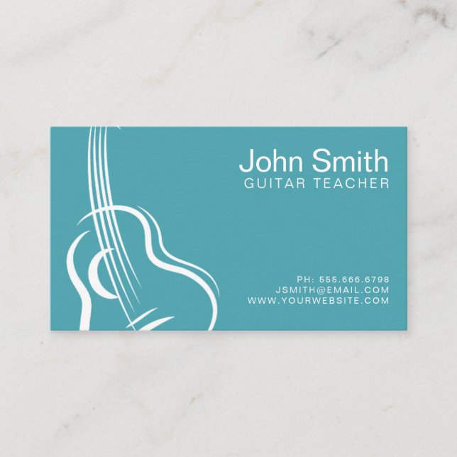 Modern Blue Turquoise Guitar Teacher Business Card (Front)