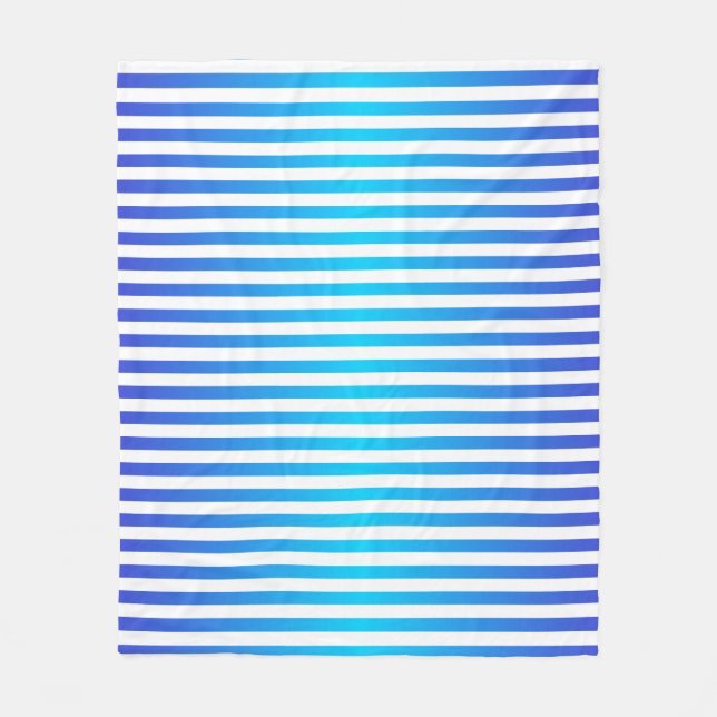 Modern Blue Turquoise Ombre Stripes Fleece Blanket (Front)