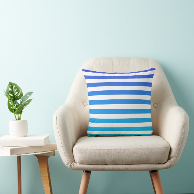 Modern Blue Turquoise Ombre Stripes Throw Pillow (Chair)