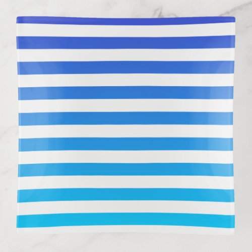 Modern Blue Turquoise Ombre Stripes Trinket Tray