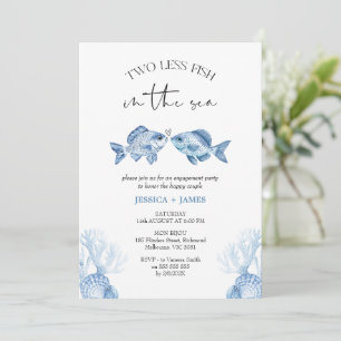 Modern Blue Two Less Fish In The Sea Engagement Invitation