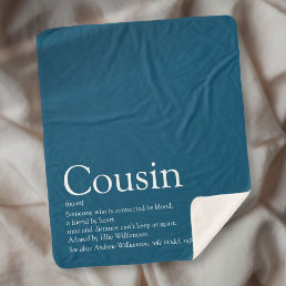 Modern Blue Typographic Fun Cool Cousin Quote Sherpa Blanket
