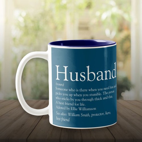 Modern Blue Typographic Husband Definition  Two_Tone Coffee Mug