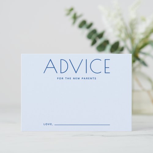 Modern Blue Typography Baby Shower Advice Enclosure Card