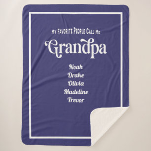 Modern Blue Typography Favorite Grandpa Sherpa Blanket