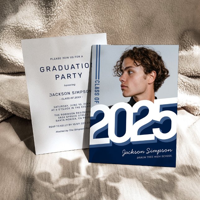Modern Blue Typography Photo Graduation Invitation (Creator Uploaded)
