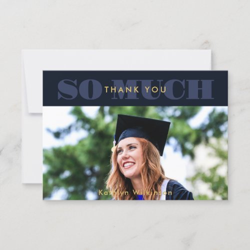 Modern Blue Typography Simple Photo Graduation Thank You Card