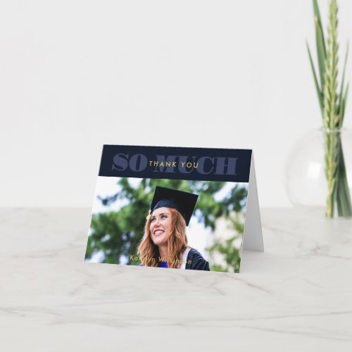 Modern Blue Typography Simple Photo Graduation Thank You Card