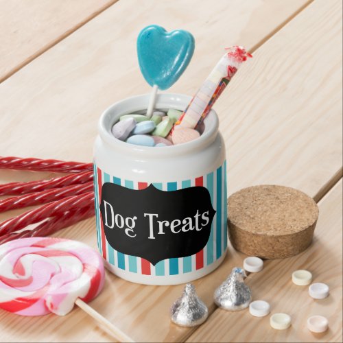 Modern Blue Vertical Stripes Dog Pet Treats Candy Jar