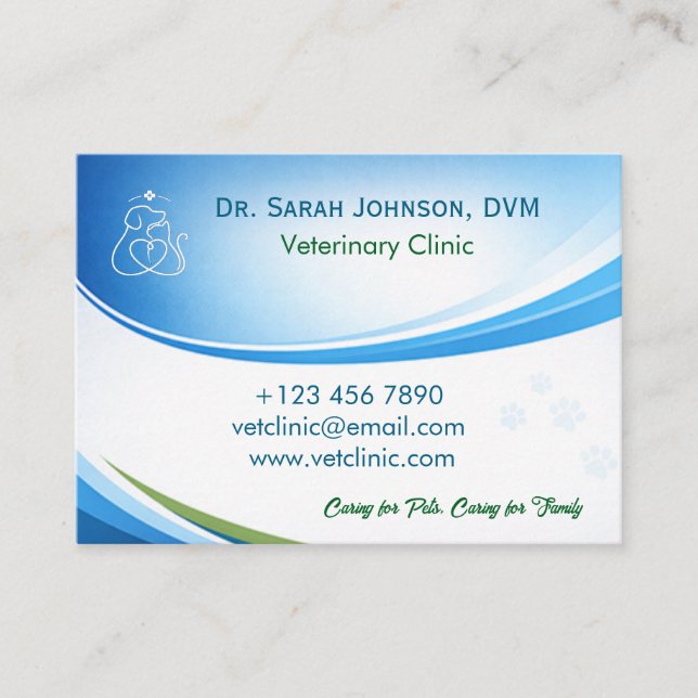 Modern Blue Veterinarian & Pet Clinic Customizable Business Card (Front)