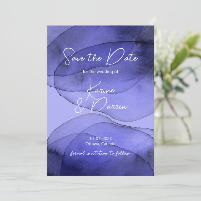 Modern Blue violet lavender Save the Date (Standing Front)