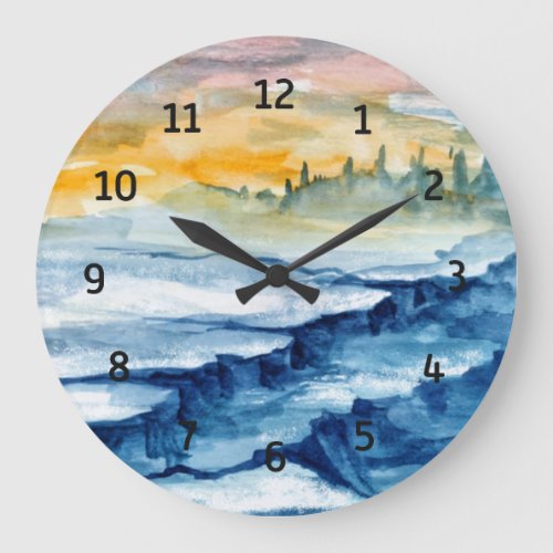 Modern Blue Watercolor Arctic Art Wall  Clock