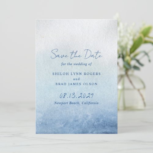 Modern Blue Watercolor Beach Elegant Wedding Save The Date