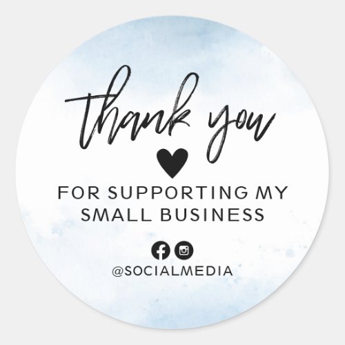 Modern Blue Watercolor Business Thank You Classic Round Sticker