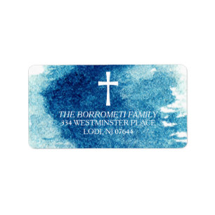 Modern Blue Watercolor Cross Return Address Label