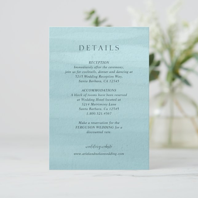 Modern Blue Watercolor Elegant Wedding Enclosure Card (Standing Front)