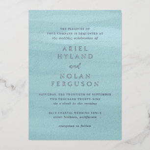 Modern Blue Watercolor Elegant Wedding Foil Invitation