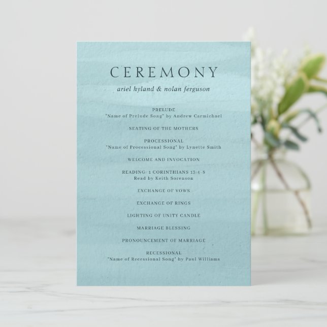 Modern Blue Watercolor Elegant Wedding Program (Standing Front)