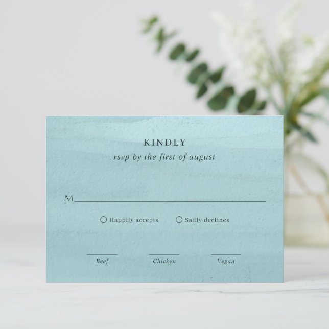 Modern Blue Watercolor Elegant Wedding RSVP Card (Standing Front)