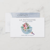 Modern Blue Watercolor Floral Bakery Pastry Chef Business Card