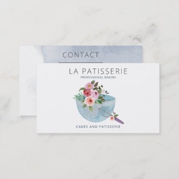Modern Blue Watercolor Floral Bakery Pastry Chef Business Card by MG_BusinessCards at Zazzle
