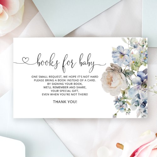 Modern Blue Watercolor Floral Books For Baby  Enclosure Card