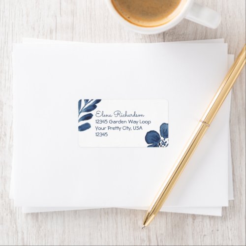Modern Blue Watercolor Floral Butterfly Wedding Label