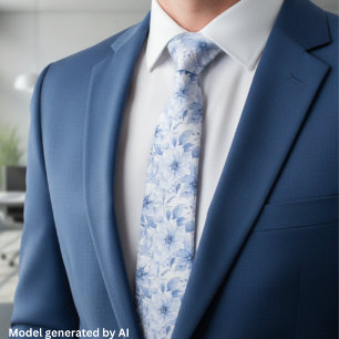 Modern Blue Watercolor Floral Pattern Neck Tie