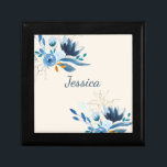 Modern Blue Watercolor Floral Personalized  Gift Box<br><div class="desc">Beautiful and stylish watercolor flower painting in blue and gold,  personalized with your name.</div>