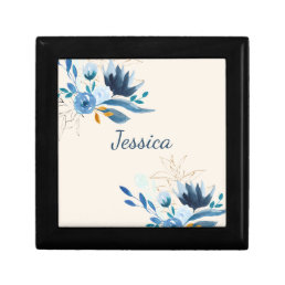 Modern Blue Watercolor Floral Personalized  Gift Box