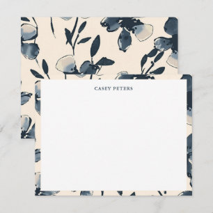 Modern Blue Watercolor Flowers Typography Border Note Card