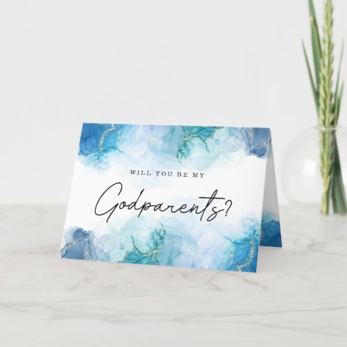 Modern Blue Watercolor Godparents Proposal Card