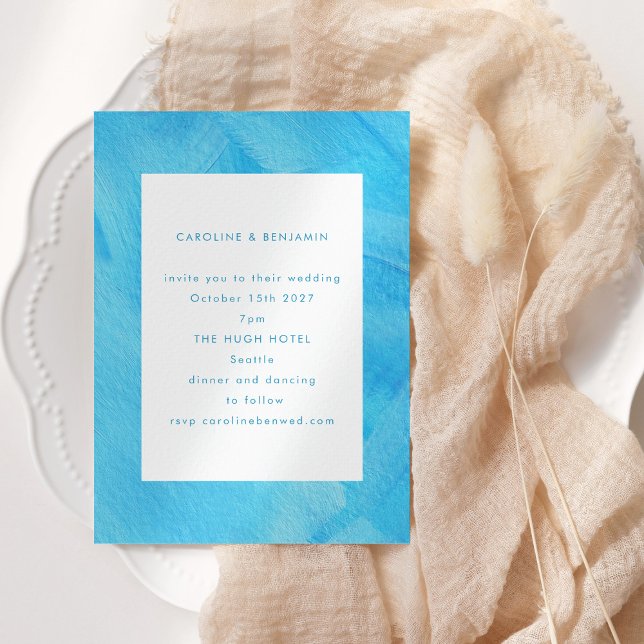 Modern Blue Watercolor Minimal Elegant Wedding Invitation (Creator Uploaded)
