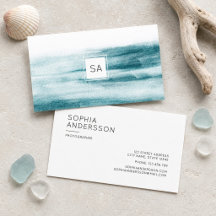 Modern Blue Watercolor Ocean Business Card